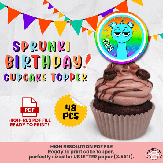 Printable Sprunki Cupcake Toppers Template, Incredibox Sprunki Birthday Party Decor, Digital Kids Party DIY Birthday Digital