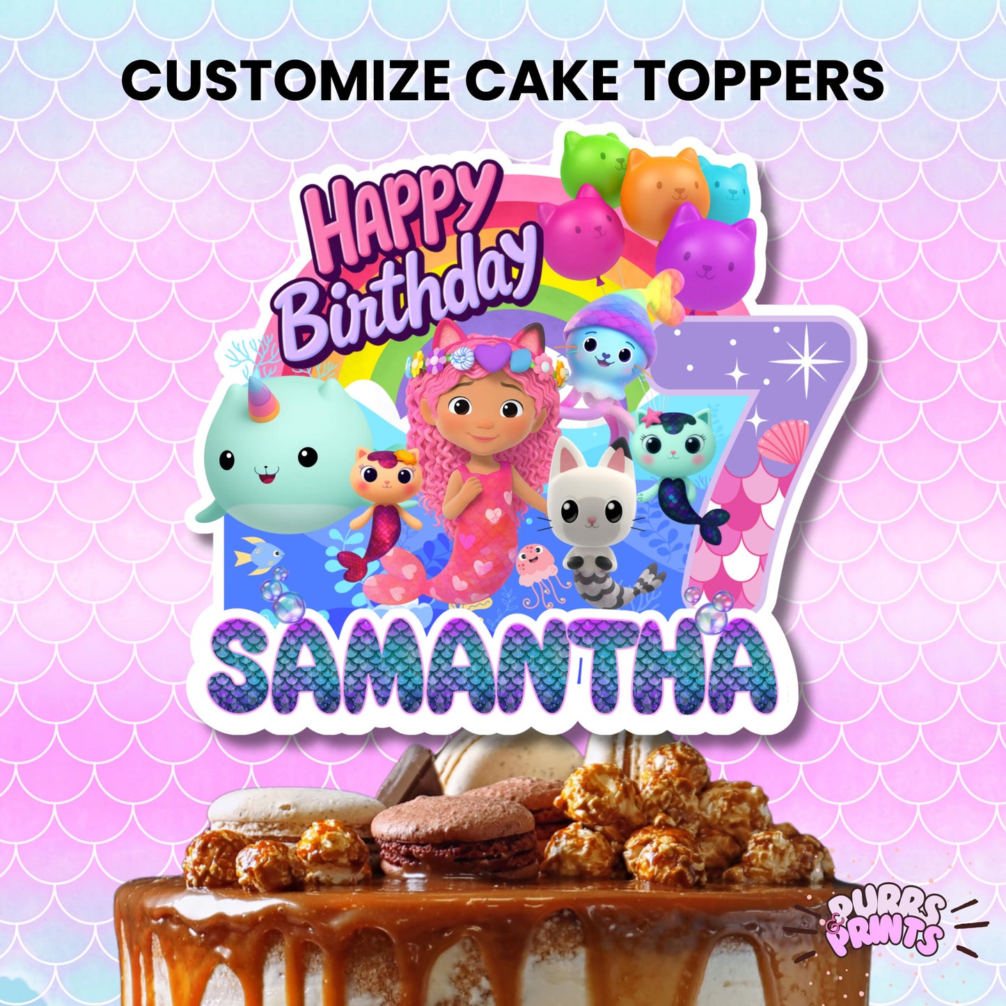 Gabby’s Dollhouse Cake Topper - Personalized Name & Age - Magic Mermaid - Birthday Party Decoration | DIY Decor | Ready to print