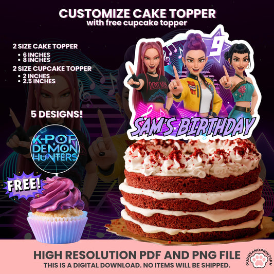 Customize Birthday Kpop Demon Hunters cake Toppers, Demon Hunters Cupcake Topper, Printable Birthday Decoration huntr/x