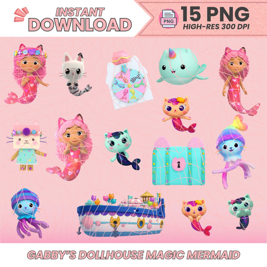 Gabby's Dollhouse PNG Clipart Bundle – 15 Digital Images | 300 DPI | Instant Download | Printable Cake Toppers & Party Decor | DIY