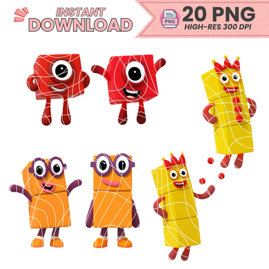 Numberblocks PNG Clipart Bundle – 20 Digital Images | 300 DPI | Instant Download | Printable Cake Toppers & Party Decor | DIY Stickers