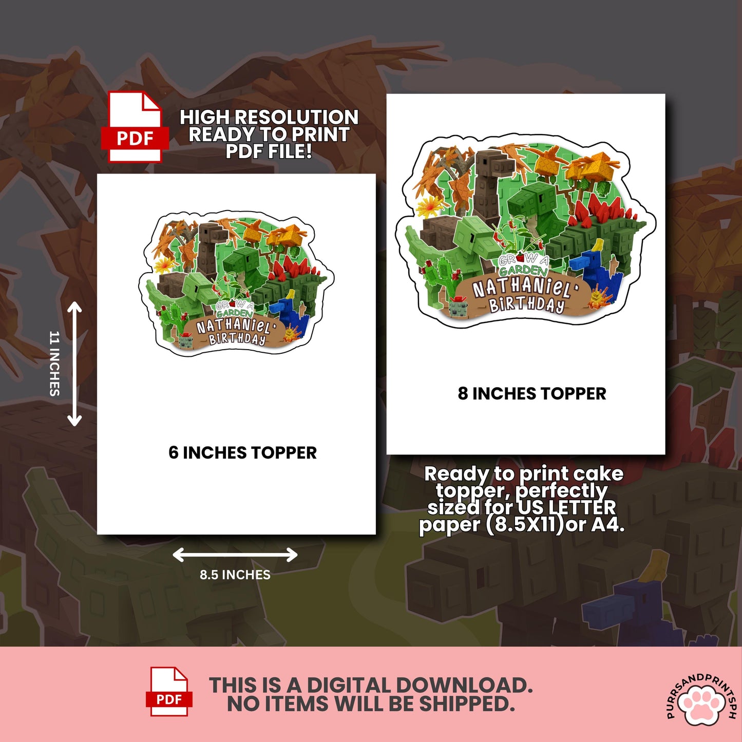 Grow a Garden Roblox Cake Topper – Custom Printable Birthday Decoration for Birthday Party HIGH-RES PDF with free cupcake toppers - design 3