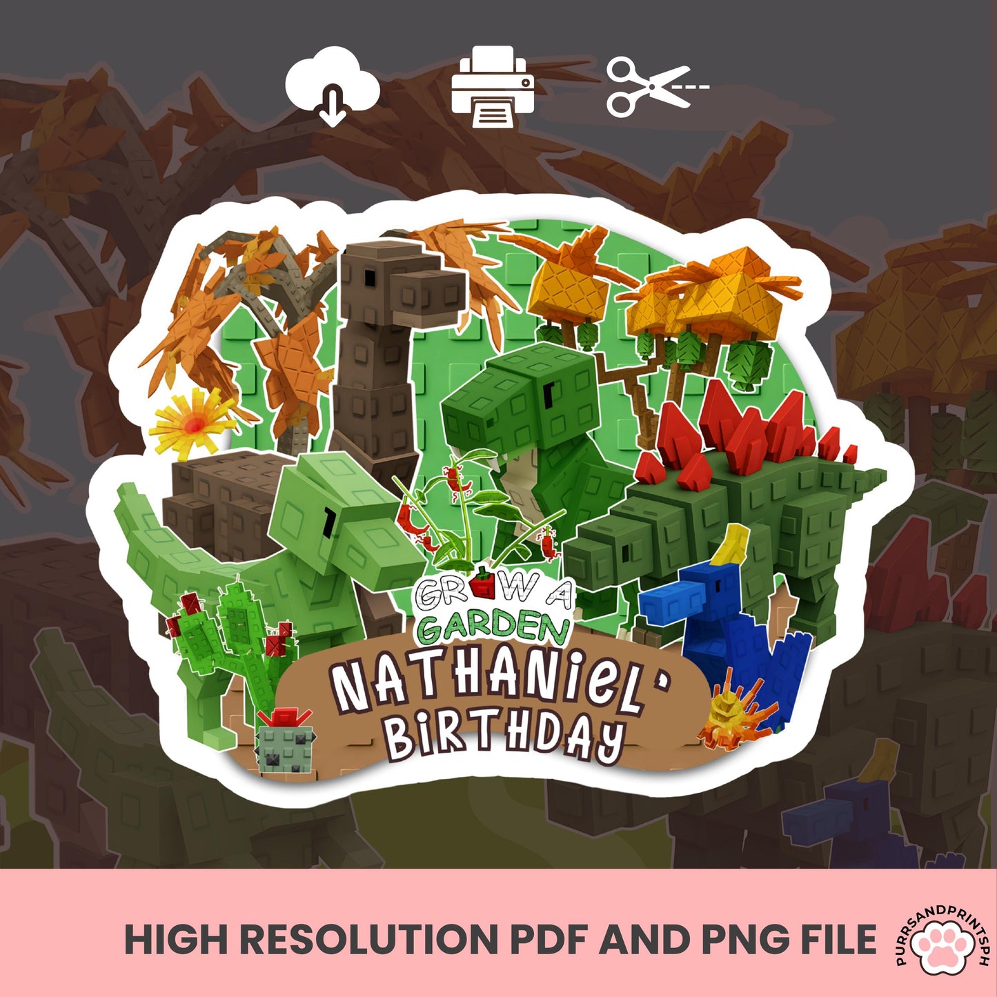Grow a Garden Roblox Cake Topper – Custom Printable Birthday Decoration for Birthday Party HIGH-RES PDF with free cupcake toppers - design 3