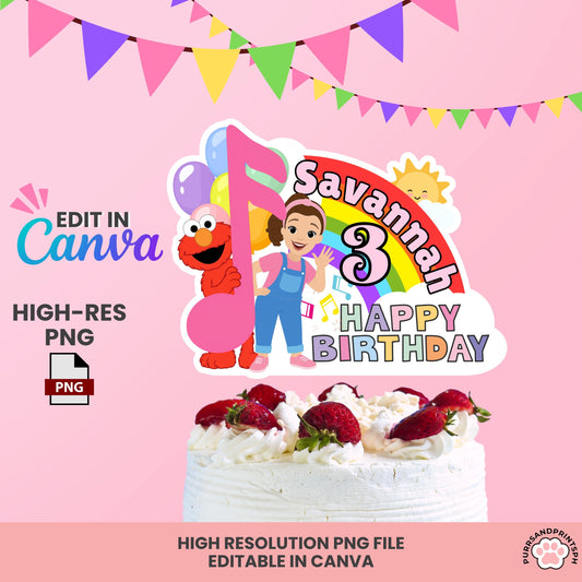 Miss Rachel Inspired Cake Topper for Girl – Editable Canva Template | Digital Download | DIY Birthday Party Decor | High-Resolution 300 DPI