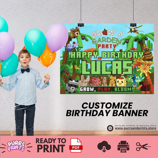Roblox Grow a Garden Birthday Banner | Grow a Garden Theme | Customize Template | Digital Download | Birthday Invite | Fast Turnaround Time