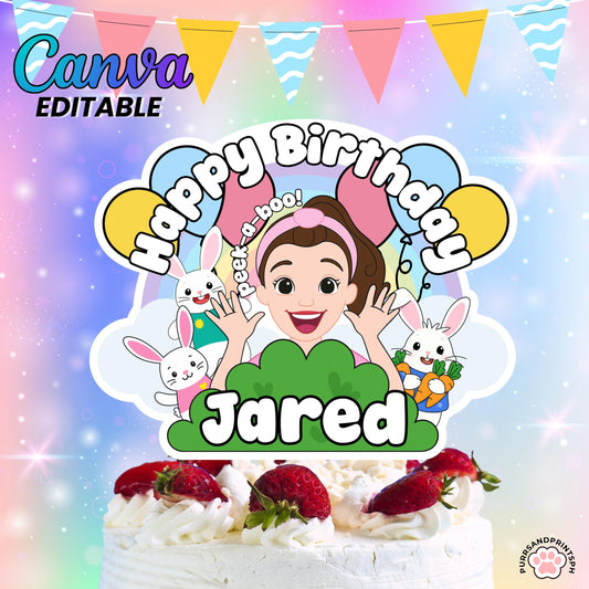Miss Rachel Bunny Birthday Topper | Editable Canva Template | 300 DPI