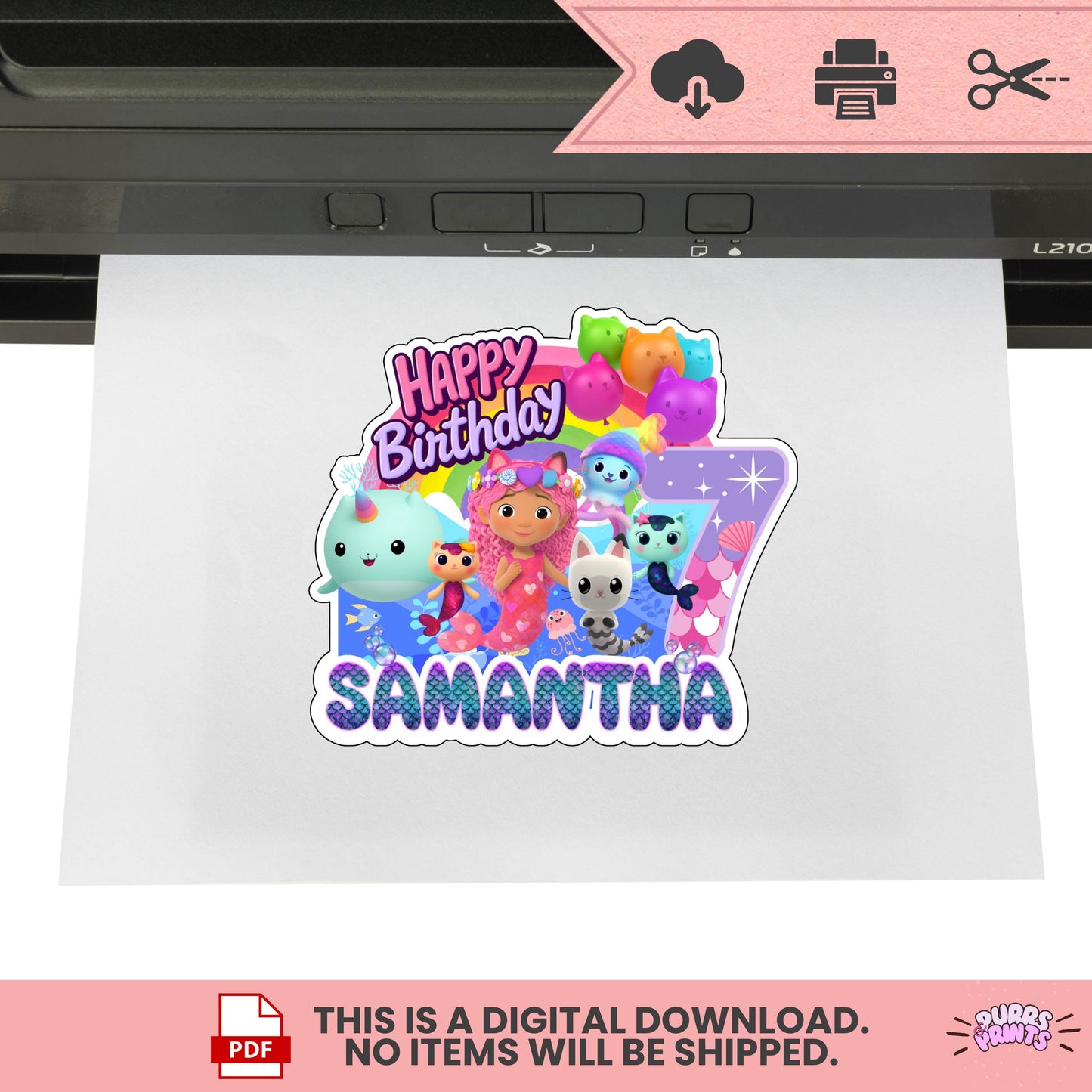 Gabby’s Dollhouse Cake Topper - Personalized Name & Age - Magic Mermaid - Birthday Party Decoration | DIY Decor | Ready to print